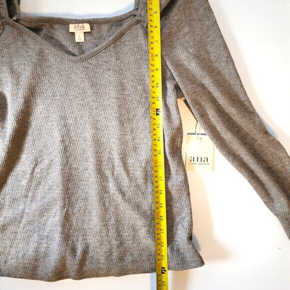 NWT a.n.a. Square Neck Ribbed Knit Top–Heather Gray Soft Romantic Long Sleeve L - Picture 9 of 11